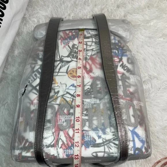 LOVE MOSCHINO White Graffiti Leather Backpack - Picture 13 of 15